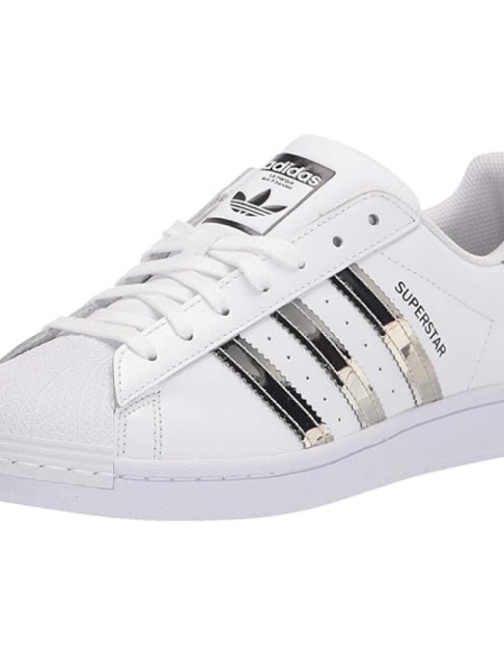 NEW Women's Adidas Superstar Sneakers with Metallic Silver Mirror Stripes